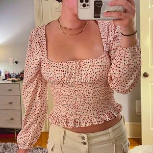 Princess Polly smocked polka dot long sleeve top